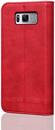 for Samsung Galaxy S8 Genuine Leather Case, CuckooCase® Full Body Front and Back Drop Proof Flip Cover Folio Kickstand Shockproof Phone Cases Sleeve Ultra Thin Slim Wallet Card Holder Shell, Red