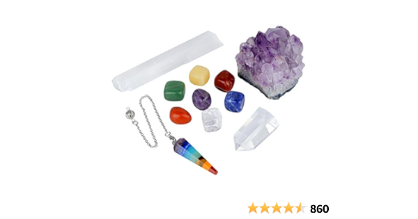 Mookaitedecor 11 Pcs Healing Crystals Set 7 Tumbled Stones Chakra Pendulum Amethyst Cluster Selenite Crystal Point Meditation Kits For Reiki Balancing Amazon In Home Kitchen