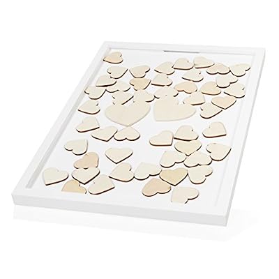 Lumaland Cadre souvenir Lumaland pour invités avec surface acrylglas et 75 coeurs en bois