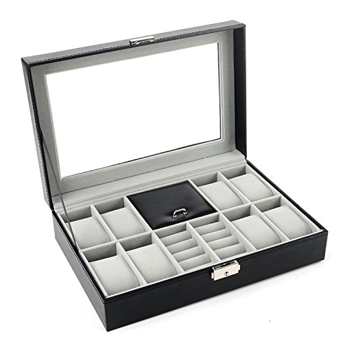 Autoark Leder 8 Uhrenbox Schmuck Display Schloss Organizer,Schwarz,AW-U02