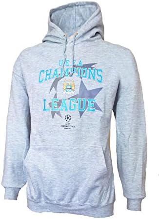 Official MANCHESTER CITY Champions League Hooded Top - Mens LARGE (Grey)