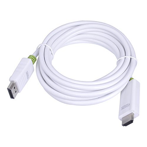 MutecPower 2 Stück von 3 meter DisplayPort (DP) männlich auf HDMI männlich Kabel – 4K Ultra HD – Weiß – 3m Mit 2 Kabelbinder - 3