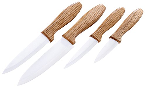 Rosenstein & Söhne Keramikmesserset mit Holzgriff, 4-teilig
