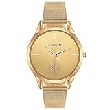 Souarts Damen Armbanduhr Einfach Mesh Metallarmband Casual Analoge Quarz Uhr (Gold)