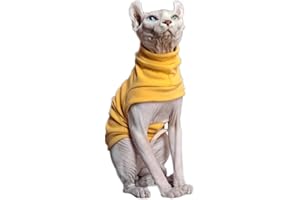 PAVEL KORCHAGIN Hairless Cats Winter Clothes Sweatshirt Sweater,Stretch Dralon Fleece Cold Weather Pullover,Breathable Warm Cat Wear Vest for Sphynx Cat, Devin, Konnis, Peterbald Yellow L