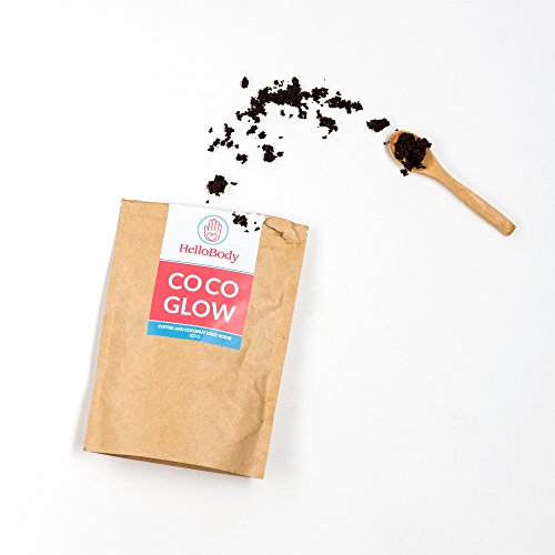 Kaffee Peeling Body Scrub | Coco Glow | HelloBody Körperpeeling | für Gesicht & Körper | Männer & Frauen | mit Hautpflegeöl | hilft gegen Hautprobleme, Cellulite, Akne & Schwangerschaftsstreifen | 200g - 2