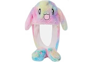Amerson Bunny Hat Ear Moving Jumping Rabbit Hat Funny Cute Plush Animal Cap with Paws for Kids Women Girl Party Holiday Birthday Dress up Cosplay Costume Gift