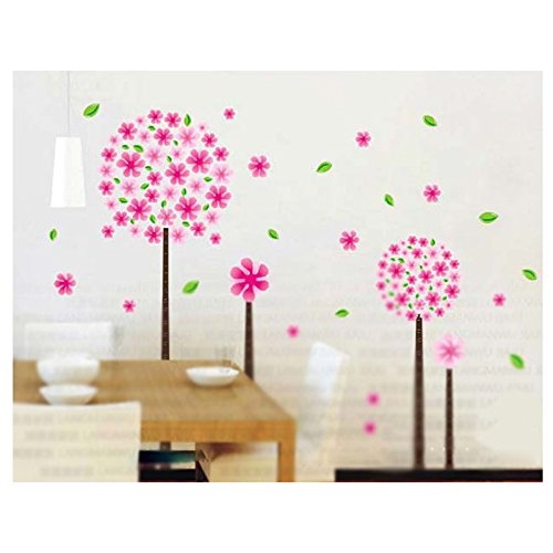 120*60CM Blumen und Baum Loewenzahn Wandtattoo Wandaufkleber Aufkleber Wandsticker Wall sticker fuer Wohnzimmer Schlafzimmer Kinderzimmer Rosa - 2