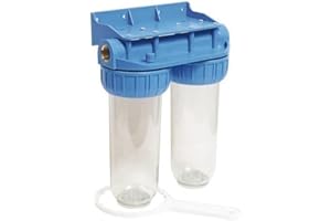 AQUAWATER - 104509 - Stazione filtro doppia nuda con chiave di sblocco - Misura standard 10" - Attacco F20/27 (F3/4"), Grigio