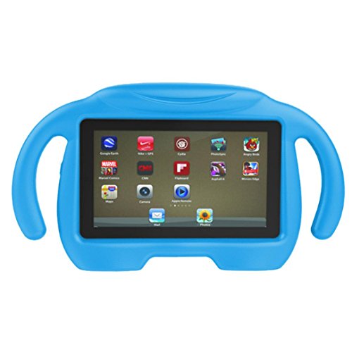 MuSheng(TM) Kids Shockproof EVA Smiley Handle Stand Case Cover For Amazon Kindle Fire 7 2017 (Blue)