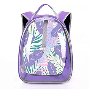 Petcrux Pet Transparent Cat/Pet Bag Pet Carrier Backpack Puppy Kitty Breathable Carriers for Travel (Plain Printed Transparent, Purple Leaf)