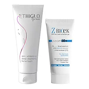 Ethiglo Face Wash 70ml and Z-Block 25% Zinc Oxide Sunscreen Gel, SPF 58, 50 ml