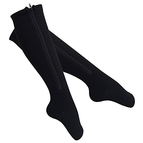 Preisvergleich Produktbild Strumpf - SODIAL(R)Erhoehung Zirkulation Kompression Kniestrumpf Beinstuetzstrumpf Schwarz Groesse XL