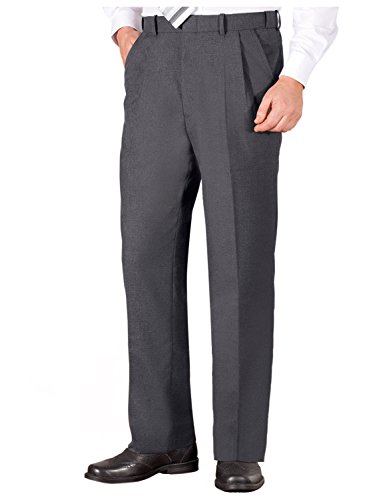 Hombres Poli Viscosa Plisado Pantalones con Pretina De Estiramiento Extra Gris Cintura 86cm x Longitud De Las Piernas 84cm