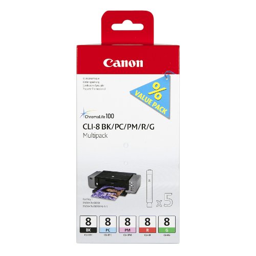 Canon CLI-8 BK/PC/PM/R/G Tintenpatronen Multipack 26ml/13ml, foto-cyan/foto-magenta/rot/grün