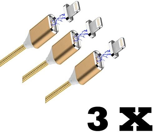 Qprods - USB magnetic charging cable. For charging and high speed data transfer. Lightning connector for iPhone 5 / 5S / 5C / 6 / 6plus / 6S / 6SPlus / SE / 7 / 7plus / iPad Air / Pro. Nylon Braided Wire. 100 CM. Reversible Connection. Gold. 1 year warranty. Triple pack