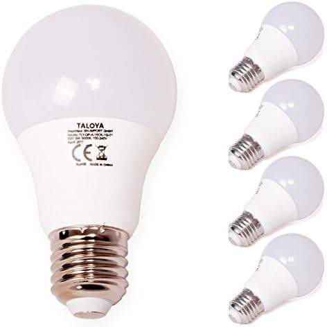 Pack of 5) Taloya A + A60 9 W LED E27 900 Lumens Ball Shape Milky as 60 W Bulb 75 W Light Lamp Ball Bulb, Plastic, Warm White, E27, 9.00 wattsW, 230.00 voltsV