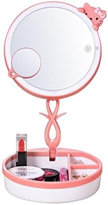 Comfot Vanity Makeup Mirror 3x Magnification 28 LED Lights With Touch Screen And USB Charging, Portable Bedside Night Light With Human Body Sensor Light , sprout cat induction pink , 192*192*78
