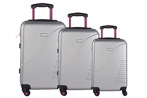 3 Maletas r&iacute;gidas PIERRE CARDIN plata 4 ruedas cabina para viajes