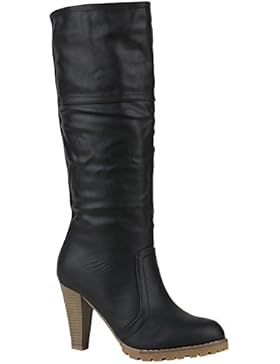 Stiefelparadies Damen Stiefel High Heels Stiletto Boots Leder-Optik Schuhe Strass Absatzschuhe Flandell