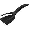 2 in 1 Grip and Flip Spatula Tongs Egg Flipper Tong Pancake Fish French Toast Omelet Making for Home Kitchen Cooking Tool Black