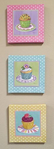 PosterArtNow Embellished, Cute, Colorful Cupcakes; Three 8 x 8 Hand-Stretched Canvases