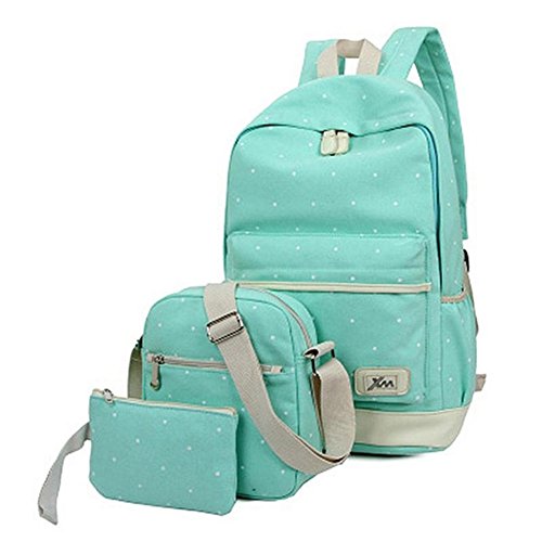 Preisvergleich Produktbild QincLing 3 Stück / Set Gepunktet Canvas Schulrucksack Freizeit Schulbuchtasche für Mädchen