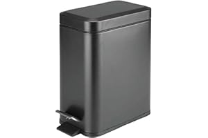 FINE STAR 5L Slim Pedal Bin Square Toilet Brush Holder Bathroom Set Rectangular Removable Bucket Trash Recycling Bin (Black 5 L Bin Only)