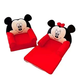 Baweja Home Crown Kids Fiber Foldable Cartoon Princess Sofa Cum Bed Small Baby Sofa Chair for Room Decoration Gift Purpose (Micky Mouse Design)