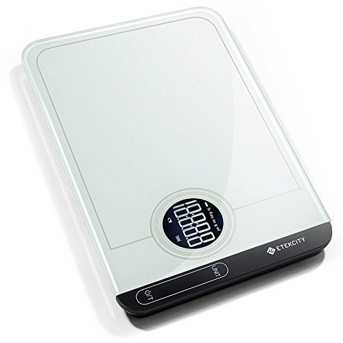 Etekcity 5KG Smart Digitale Küchenwaage, Elektronische Waage, Professionelle Waage, Briefwaage mit Precision Touch-Sensitive, Tara-Funktion, Ausgeglichenes Glas, leuchtende LCD-Display