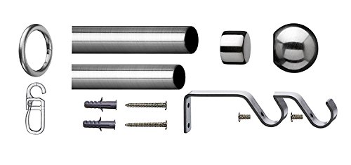 Tilldekor ausziehbare Gardinenstange FORMENTOR, 2-Lauf, edelstahl optik, Ø 16/19 mm, 120 – 230 cm, inkl. Trägern und Ringen - 2