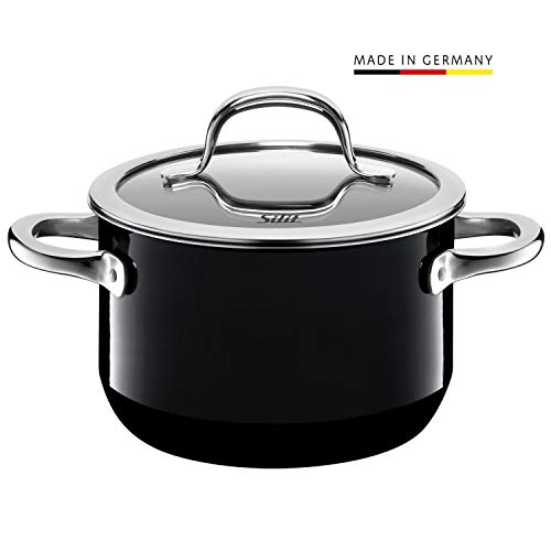 Silit Passion Black Koch/- Fleischtopf, hoch, 16cm, Glasdeckel, 2,0l, Silargan Funktionskeramik, Topf Induktion, schwarz