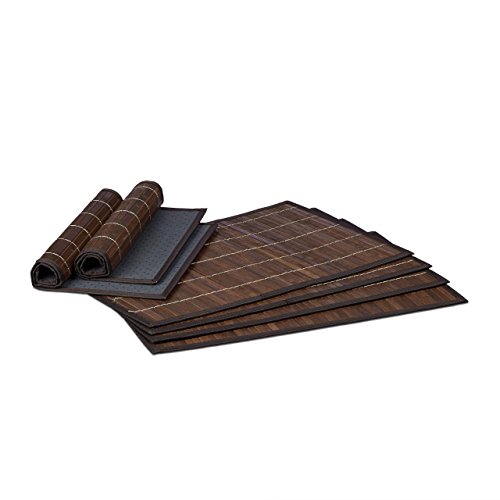 Relaxdays Tischset 6 teilig, Platzdeckchen, Bambus, rutschhemmende Unterseite, 30 x 45 cm, 6er Platzset, 6 Tischmatten, abwischbar, braun
