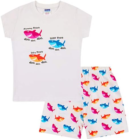 Baby Shark Daddy Shark Mummy Shark Short Pyjamas White