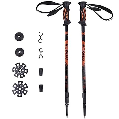 Enkeeo 2- Pièce Bâtons pour Randonnée / Marche / Voyager en Alliage d'aluminium Arbre Confortable Poignées Paniers réglable Dragonnes de boue Twisting verrouillent Système Anti-choc, Noir et Orange