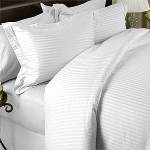 Egyptian Linens 1000-Thread-Count Egyptian Cotton 4Pc 1000Tc Bed Sheet Set, Olympic Queen, White Damask Stripe 1000 Tc