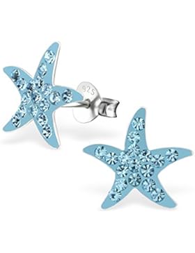 GH1a Aquamarin Kristall Seestern Ohrstecker 925 Echt Silber Ohrringe Mädchen Kinder Stern