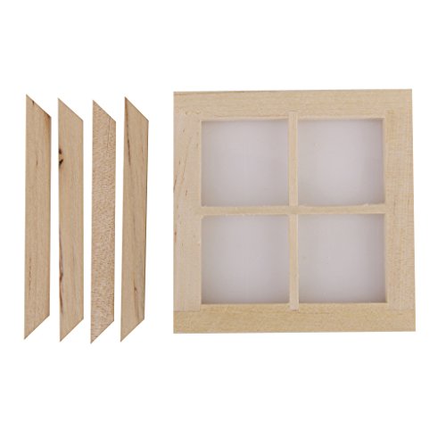 Ventana en Miniatura Madera de 4-Panal Accesorio para Casa de Muñecas Bricolaje