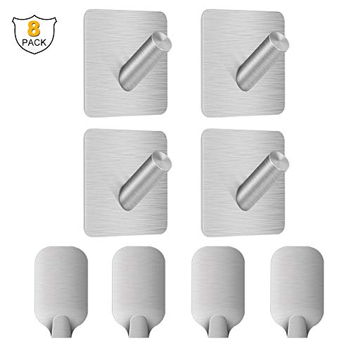 TOFOCO Selbstklebende und robuste Haken, 304 qualitatives Edelstahl Klebehaken Handtuchhaken Wasserdicht Handtuchhalter für Bad, ohne bohren Handtuchhaken Haken für Tür Badezimmer Küche Büro - 8 Stück
