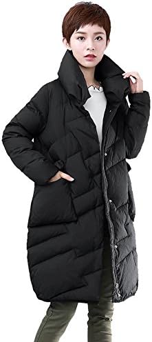 Women Down Jacket Stand Collar Long Sleeve Button Zipper Pocket Warm Windproof Thicker Parkas Puffer Coats . Black . M