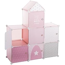 Meuble de rangement colonne - Forme Château - Coloris ROSE GRIS et BLANC