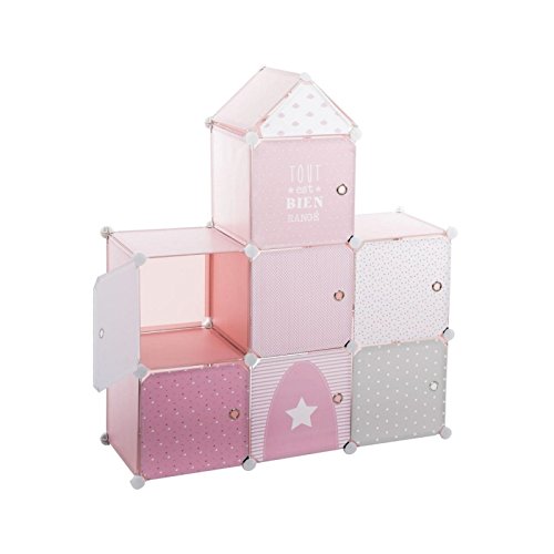 Meuble de rangement colonne - Forme Château - Coloris ROSE GRIS et BLANC