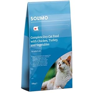 Marca Amazon – Solimo – Alimento seco completo para gatos adultos con pollo, pavo y verduras, 1 Pack de 10 kg