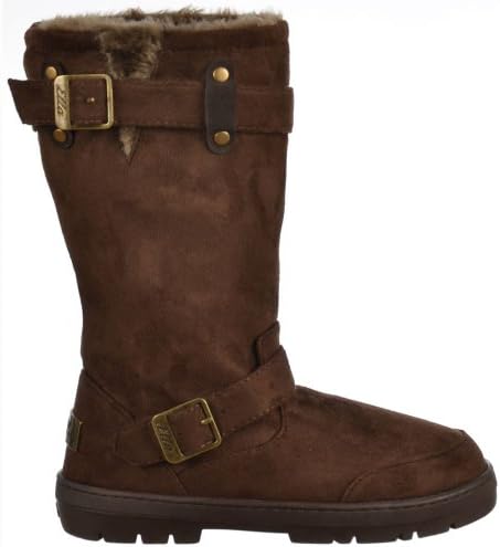 Ladies Womens Ella Biker Fur Lined Flat Winter Snow Boot - Chestnut Brown, Black, Dark Brown, Grey Brown UK5 - EU38 - US7 - AU6