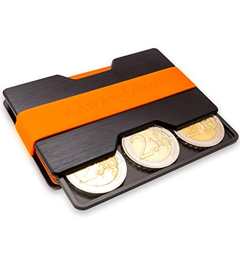 Preisvergleich Produktbild AARÁNDANO ™ Kreditkartenetui mit Münzfach - Slim Wallet + CoinCard aus stabilem Aluminium mit Geldklammer - RFID & NFC Schutz - für bis zu 16 Scheckkarten - mit 3 Silikon-Bändern inklusive
