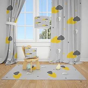 DD8 3D Clouds Digital Printed Polyester Fabric Curtains for Bed Room Kids Room Living Room Color Grey Window/Door/Long Door (D.N.301) (4 x 7 Feet (Size: 48 x 84 Inch) Door, 1)