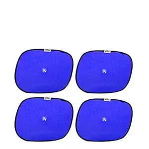 Aranxt Universal Blue Cotton Fabric Car Window Sunshades with Vacuum Cups (Set of 4)