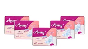 AMMY Advanced Dry Maxi All Night Cottony Soft Ultra Thin Womens/Girls Sanitary Pads with Wings (Napkins) - XXL Wings (30 Pieces)(Pack Of 5)