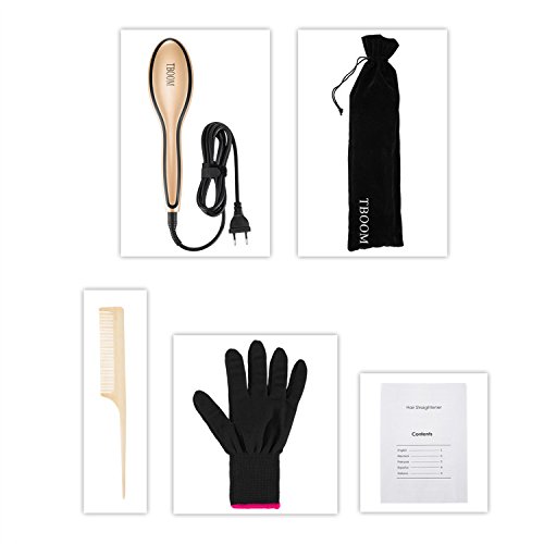 Tboom Haarglätter Bürste schnellste Heizung，Automatische Temperaturverriegelung mit LCD-Anzeige，Glättbürste Schnellaufheizung mit MCH Technologie，Glätteisen Bürste mit Schnellstyling, Geschenkhandschuhe und Holzkammmit Schnellstyling, Geschenkhandschuhe und Holzkamm - 6