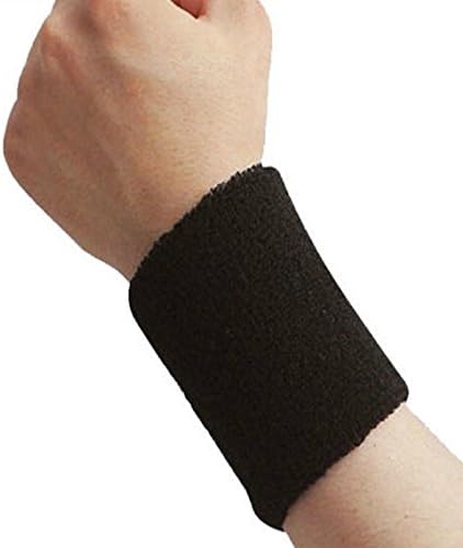 Unisex Sports Sweat Yoga Gym Stretch Wrist Band Sweatband Handband Wristband Black 2 Pc